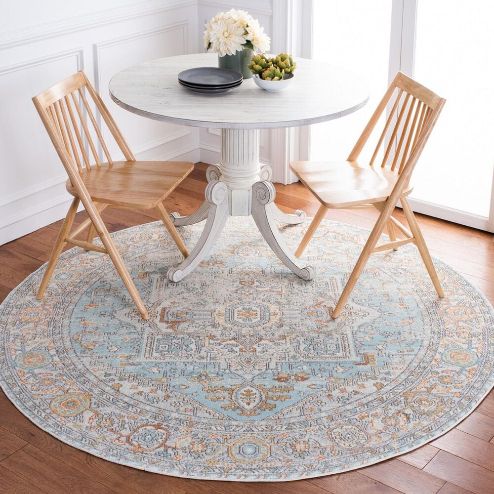 Safavieh Aria 6&#39;7&quot; Round Aqua and Beige Area Rug, , large