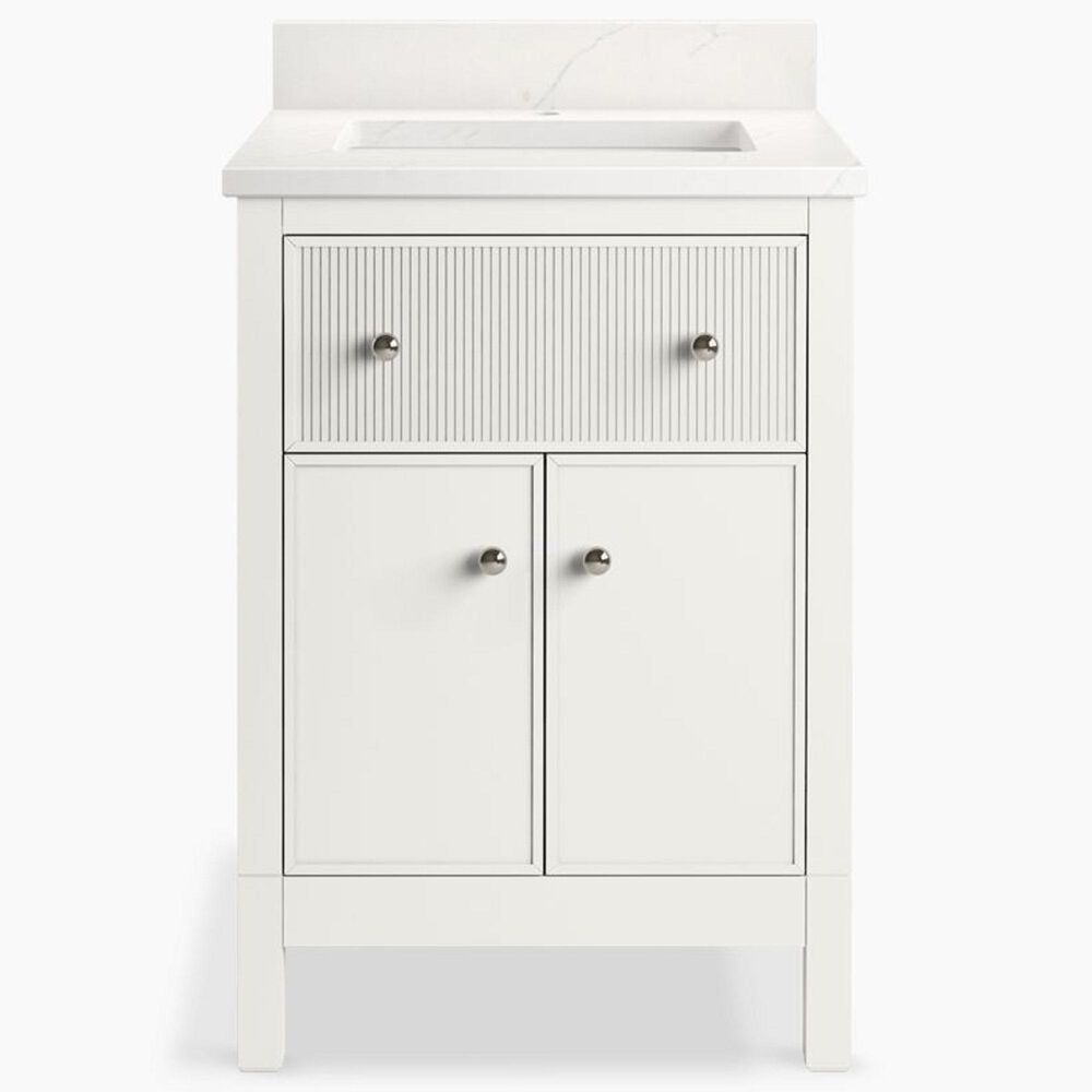 Kohler Malin 24" Single Bathroom Vanity in White with Single Hole 3 cm White Quartz Top and Rectangular Sink, , large