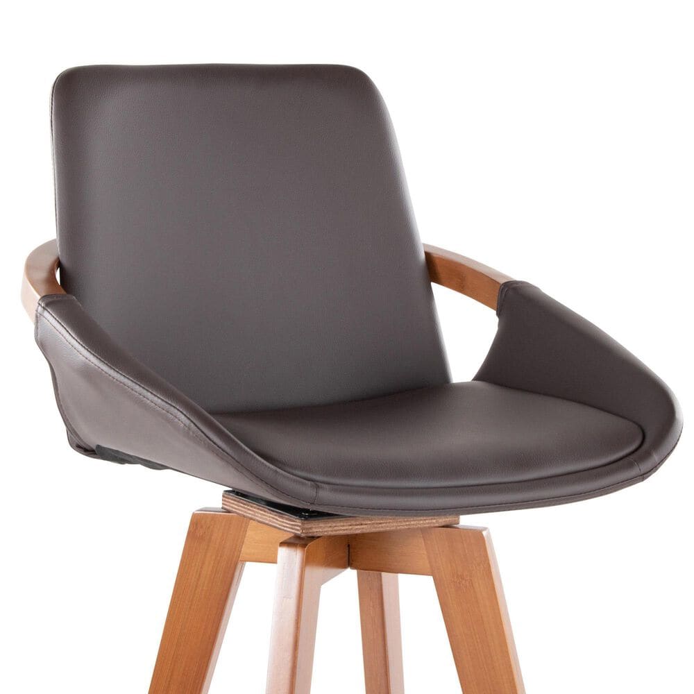 Lumisource Cosmo Swivel Barstool with Brown Cushion in Walnut and Black, , large