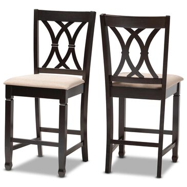 Baxton Studio Reneau Counter Height Pub Chair with Sand Cushion in Espresso Brown (Set of 2), , large