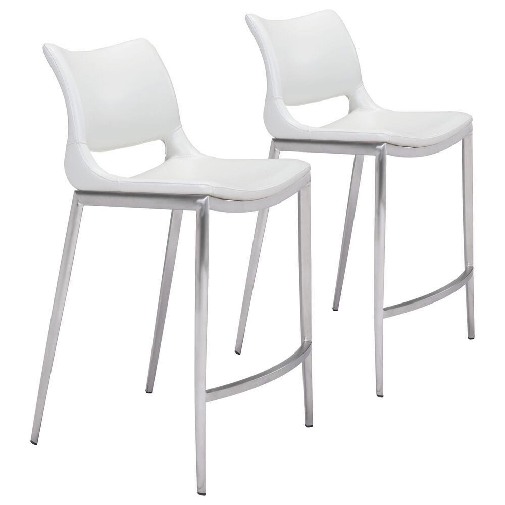 Zuo Modern Ace Counter Chair in White/Silver (Set of 2), , large