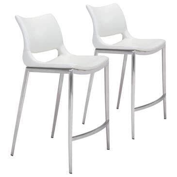 Zuo Modern Ace Counter Chair in White/Silver (Set of 2), , large
