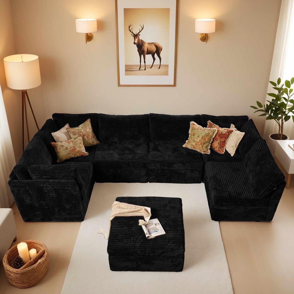 Noviland HOMLUX 7-Piece Mod Sectional with Chaise in Black, , large