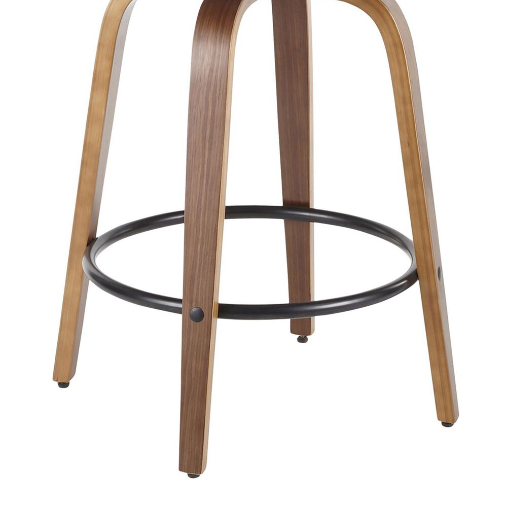 LumiSource Fabrico 26" Swivel Fixed-Height Counter Stool with Cream Noise Fabric Upholstery in Black and Walnut (Set of 2), , large