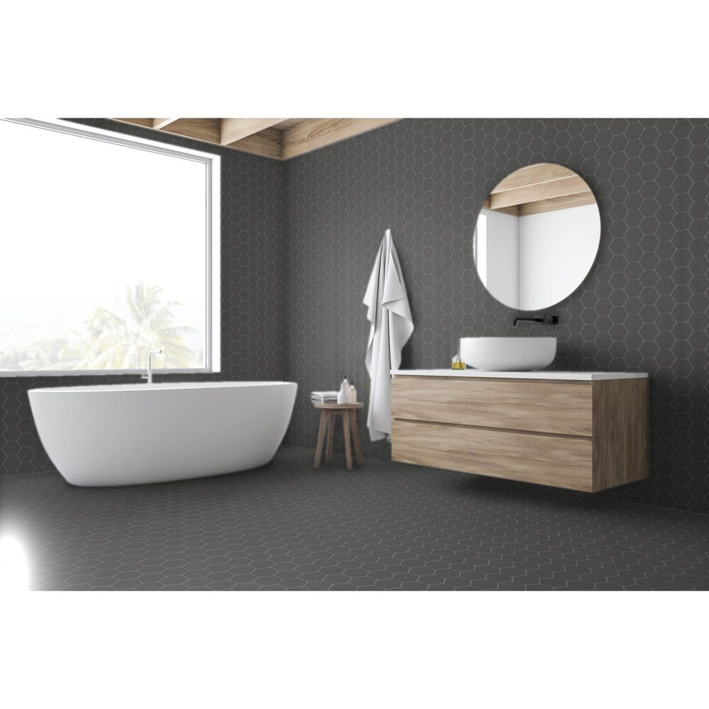Emser Source Black 3&quot; x 3&quot; Hexagon on 9&quot; x 10&quot; Porcelain Mosaic Sheet, , large