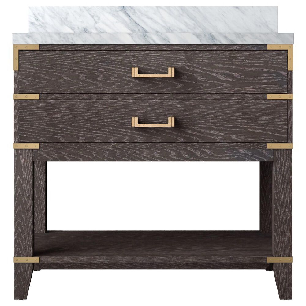 Lexora Home Norwalk 36&quot; Single Bathroom Vanity in Brown Oak with White Carrara Marble Top  and Rectangle Sink, , large
