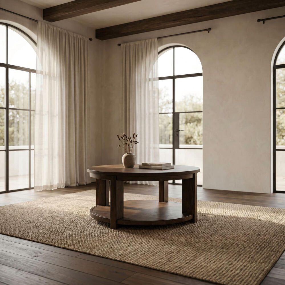 Belle Furnishings Stillwater Round Cocktail Table in Dark Truffle, , large