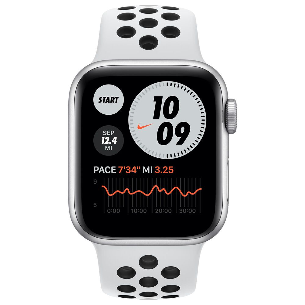 Apple Watch Nike SE GPS 40mm Pure Platinum and Black Nike Sport Band in Silver with 2-year AppleCare+, , large