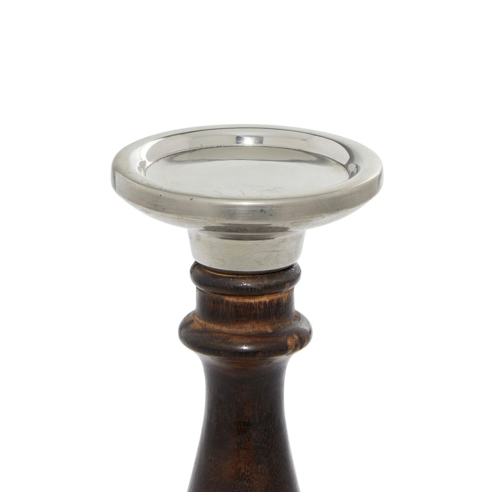 Maple and Jade Mango Wood Candle Holder in Dark Brown and Silver &#40;Set of 3&#41;, , large