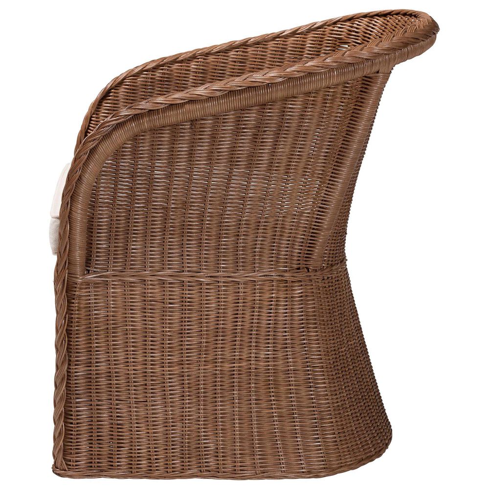 Baxton Studio Memphis Arm Chair with Peanut Brown Rattan in White, , large