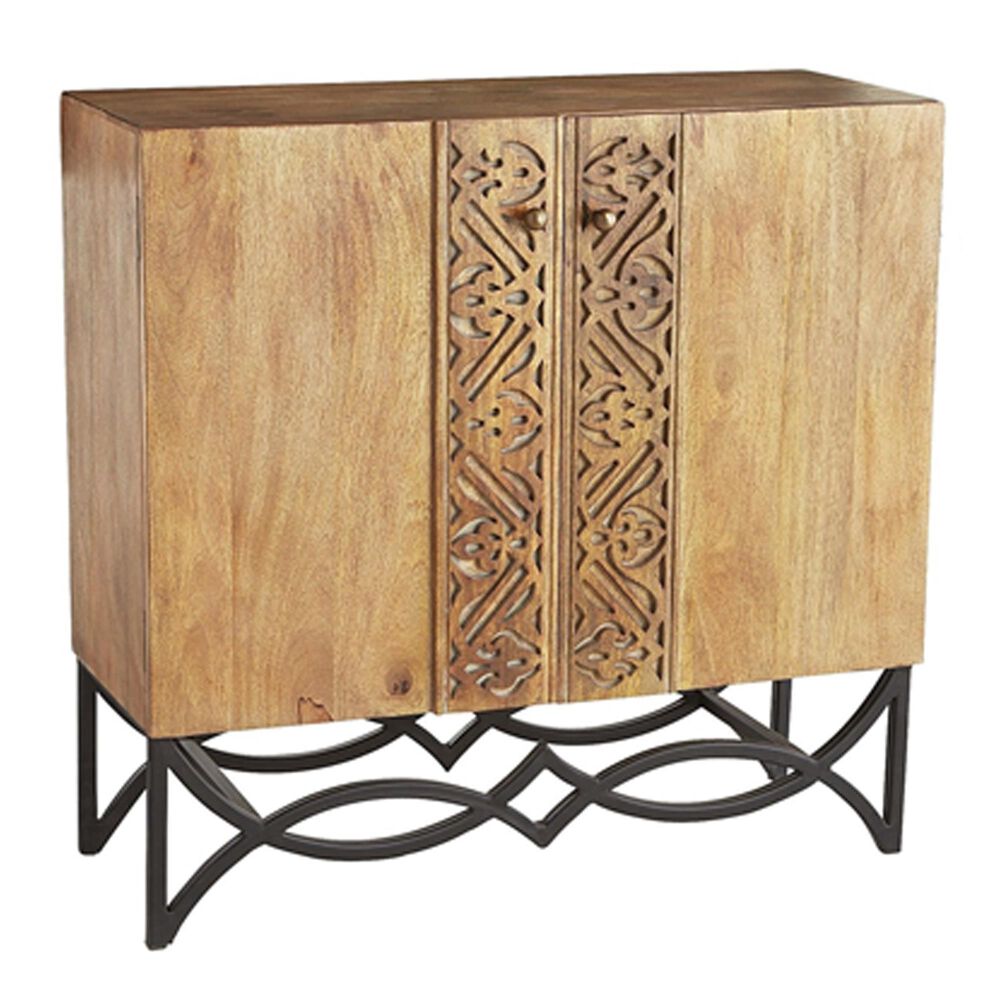 The India Connection LLC Metal Leg Carved 2-Door Cabinet in Brown, , large