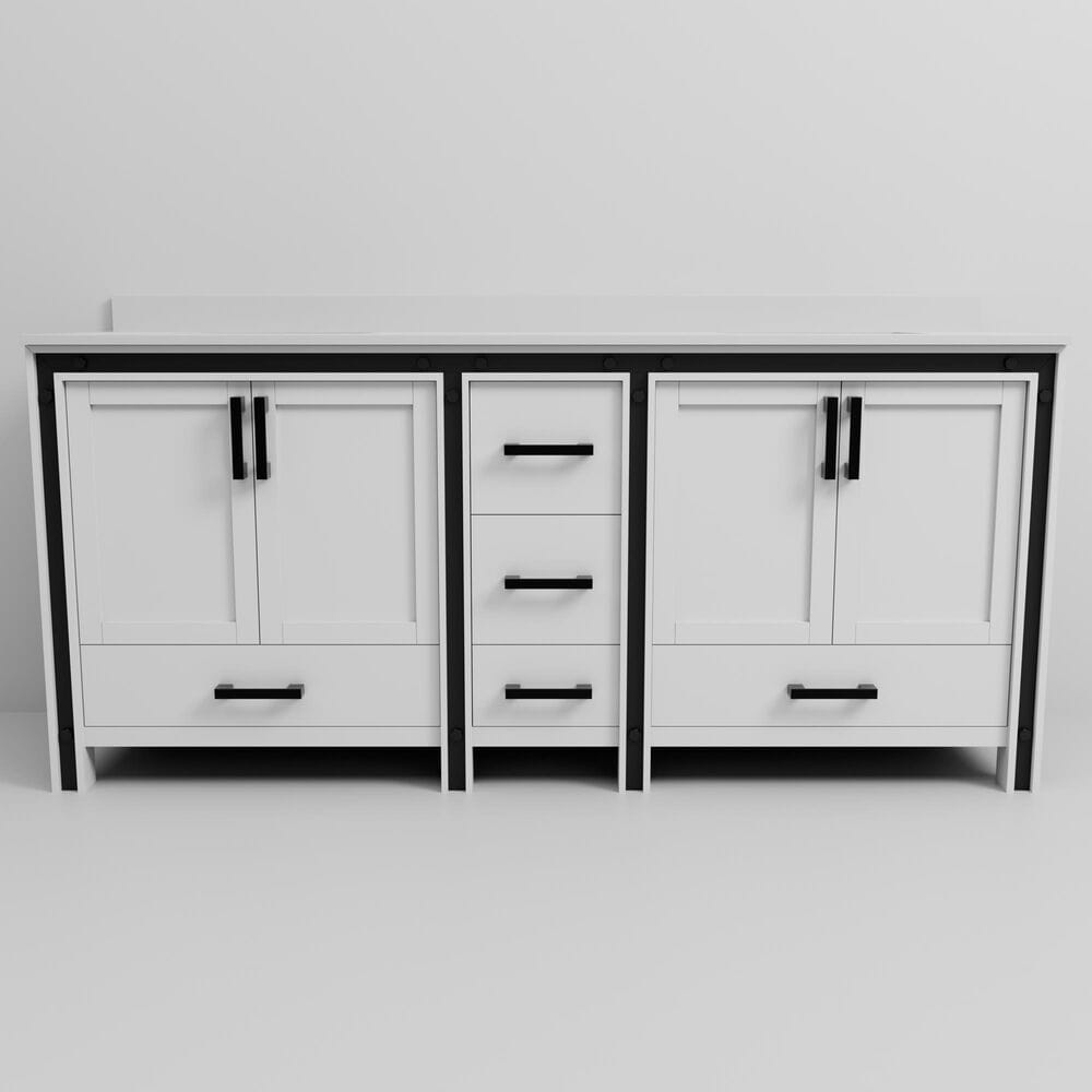 Lexora Home Ziva 80&quot; Double Bathroom Vanity in White with 2 cm White Cultured Marble Top and Rectangular Sinks, , large