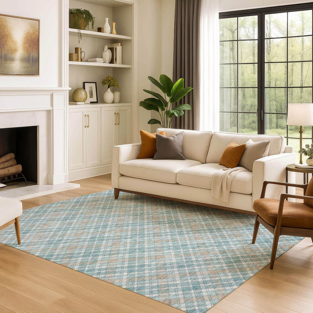 Dalyn Rug Company Soft Essentials Plaid Teal 8' x 10' Indoor/Outdoor Area Rug, , large