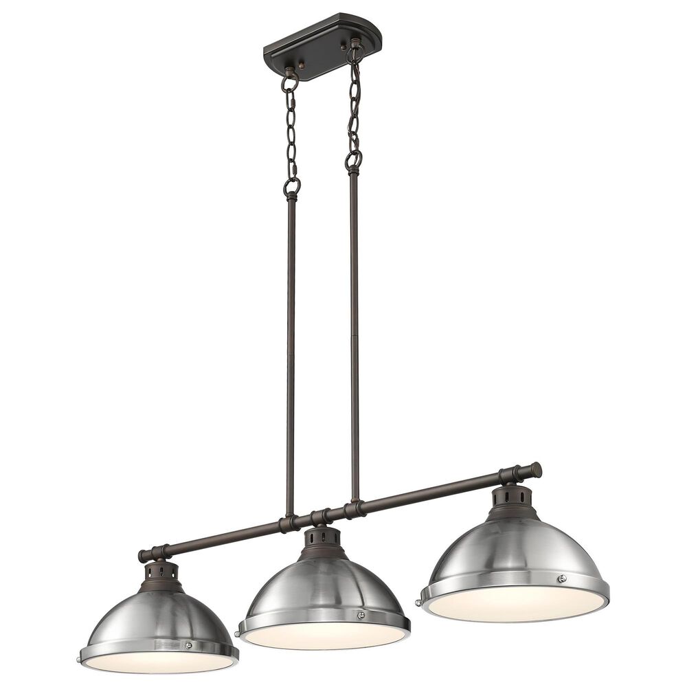 Golden Lighting Duncan 3-Light Pendant with Pewter Shade in Rubbed Bronze, , large