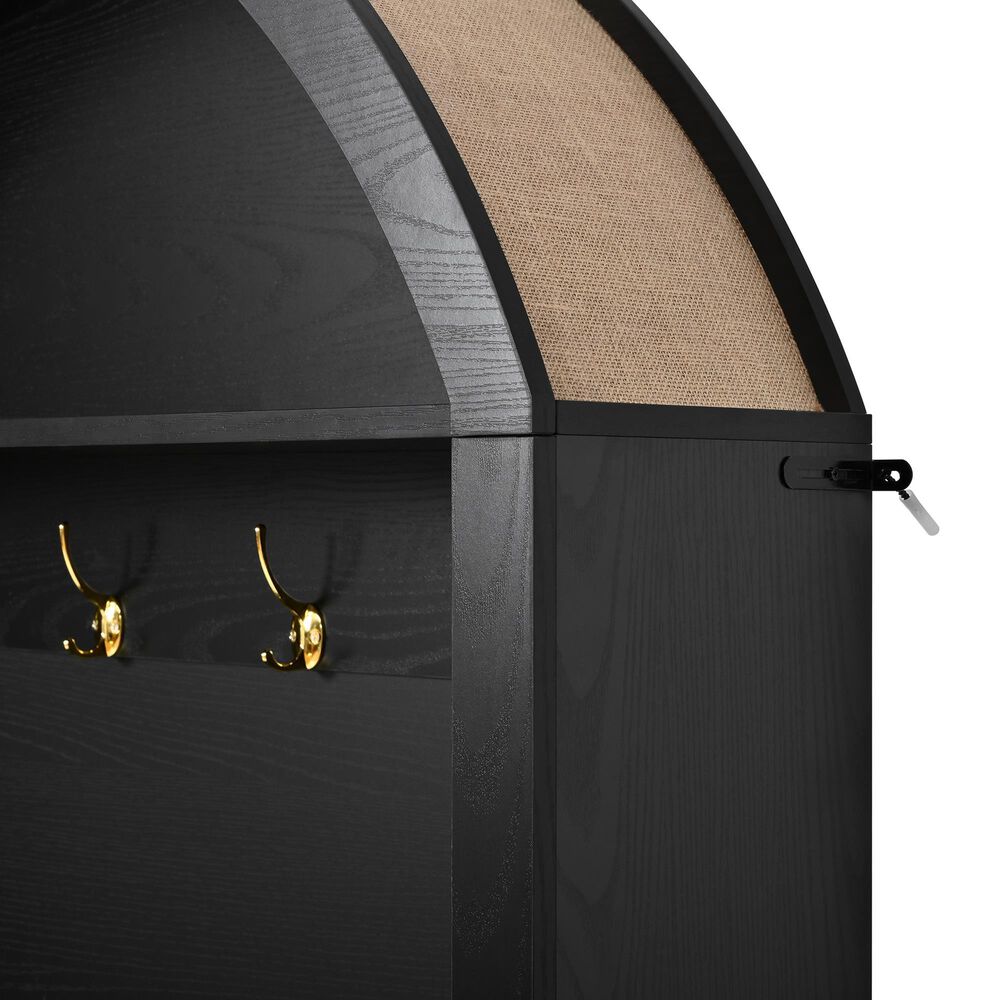 HOMLUX Farmhouse Fabric Arched Top Hall Tree with 5 Metal Hooks and Adjustable Shelves in Black, , large
