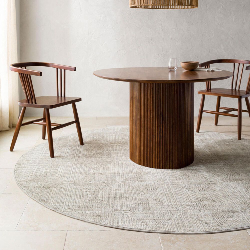 Surya Masterpiece Light Gray, Cream and Medium Gray 6'7" Round Area Rug, , large