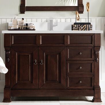 James Martin Vanities Brookfield 48" Single Bathroom Vanity in Burnished Mahogany with Single Hole 3 cm White Zeus Quartz Top and Rectangular Sink, , large