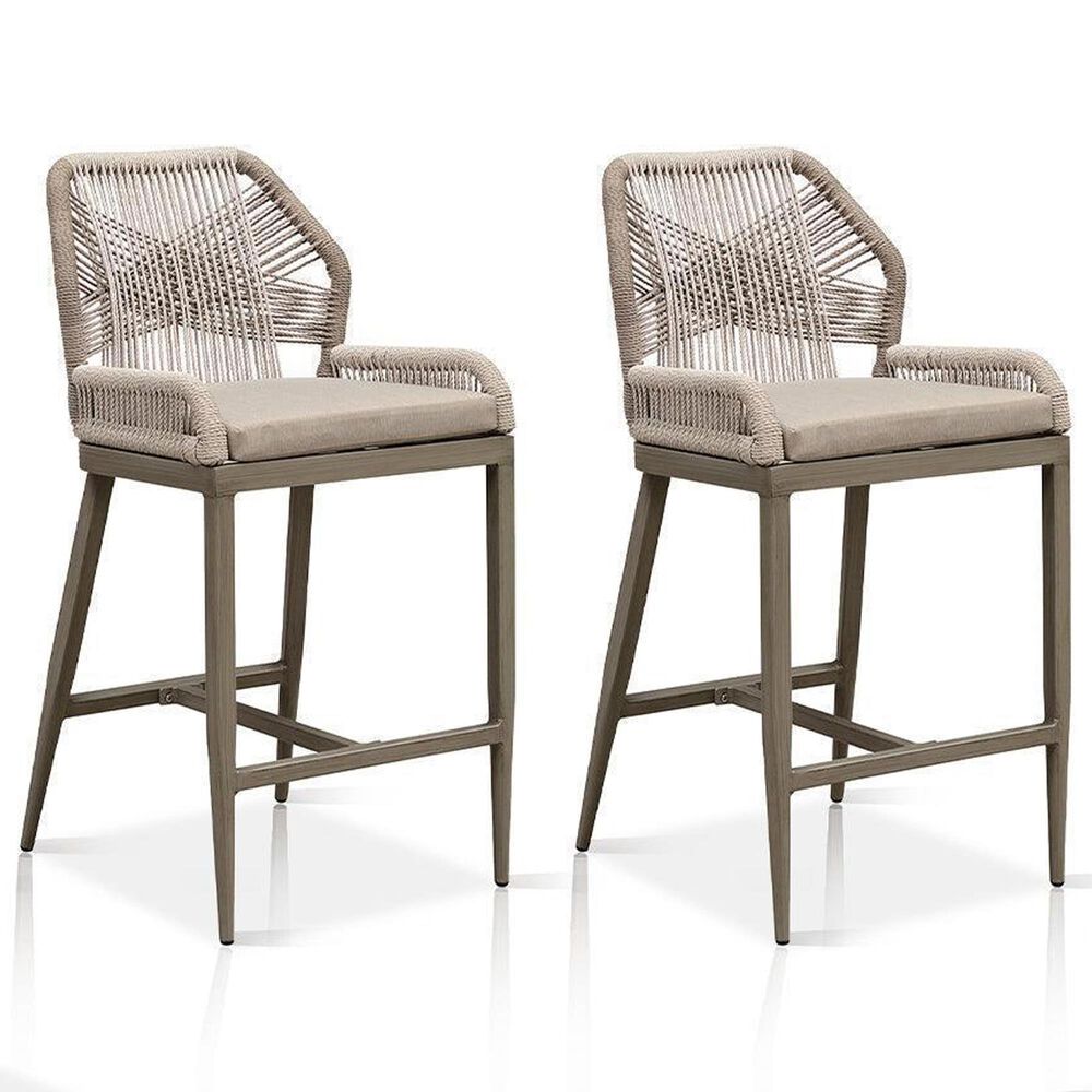 HOMLUX Outdoor Counter Stool with Light Grey Frame in Grey and Beige (Set of 2), , large