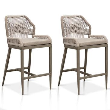 HOMLUX Outdoor Counter Stool with Light Grey Frame in Grey and Beige (Set of 2), , large