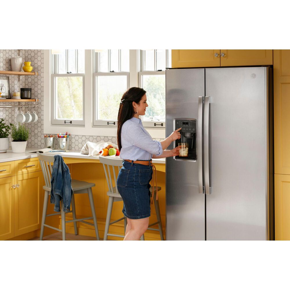 GE Appliances 25.3 Cu. Ft. Side by Side Refrigerator with External Dispenser in Fingerprint Resistant Stainless Steel, , large