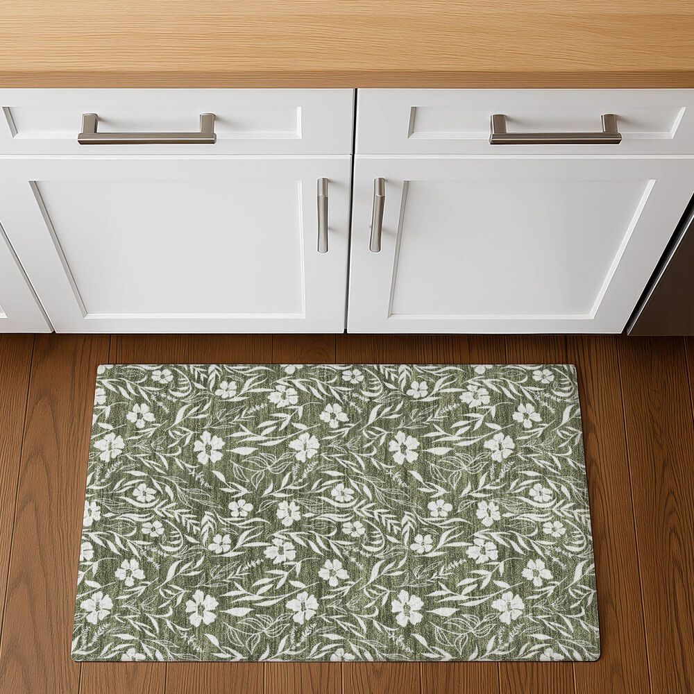 Dalyn Rug Company Soft Essentials Floral Olive 1'8" x 2'6" Indoor/Outdoor Area Rug, , large