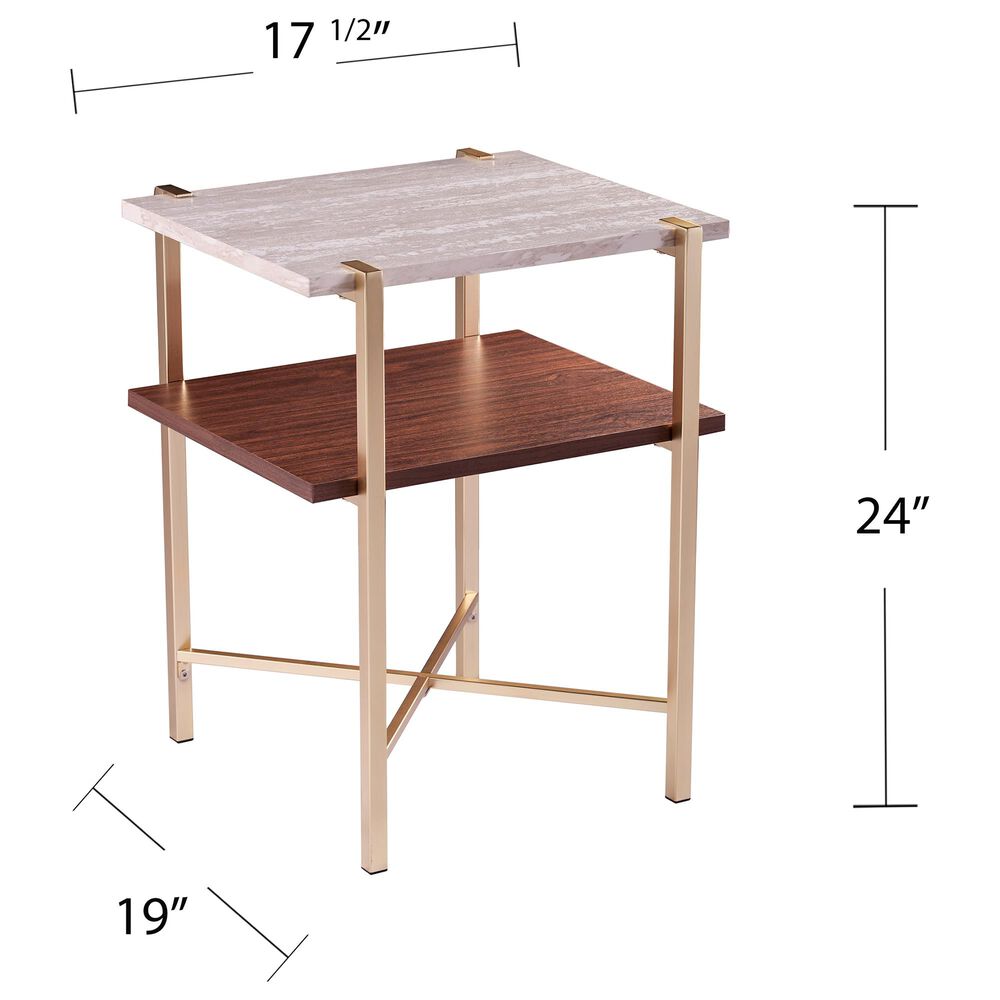 Southern Enterprises Ardmillan Storage End Table in Brass, Tobacco, and White, , large