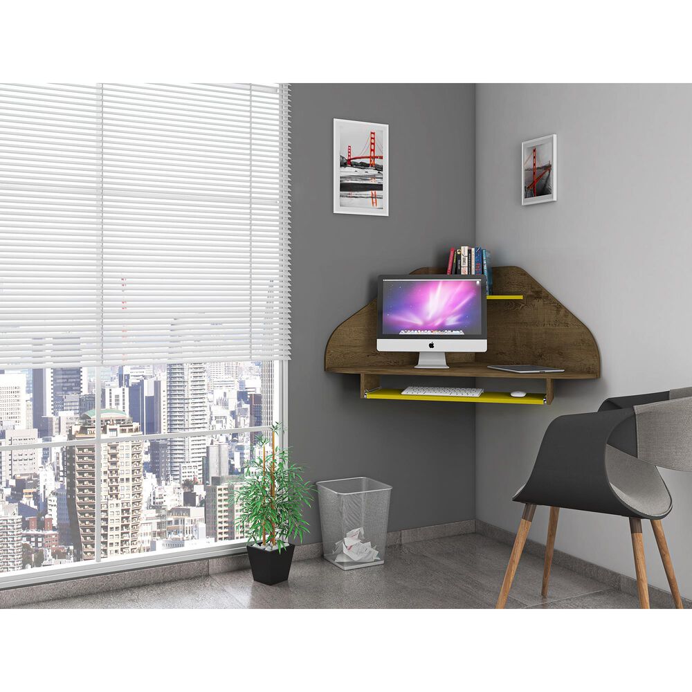 Dayton Bradley 2-Piece Cubicle Section Desk in Rustic Brown/Yellow, , large