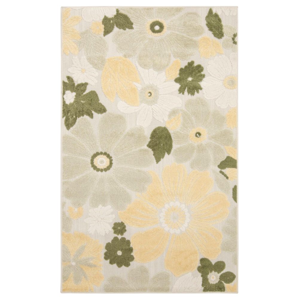Nourison Aloha ALH42 Ivory and Green 2"8" x 4" Indoor/Outdoor Area Rug, , large