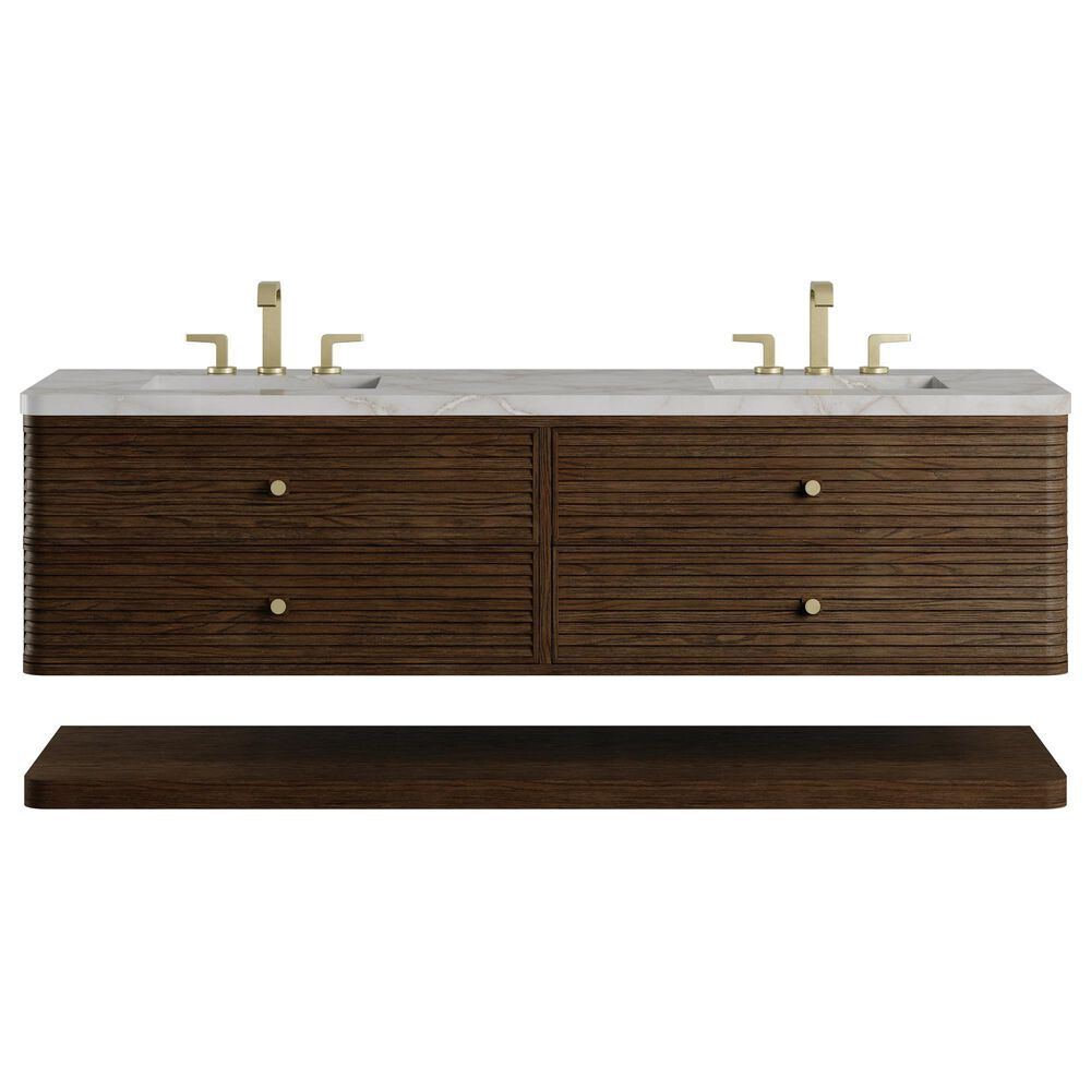 James Martin Allamari 72" Double Bathroom Vanity in Sable with 3 cm Victorian Silver Silestone Top and Rectangular Sinks, , large