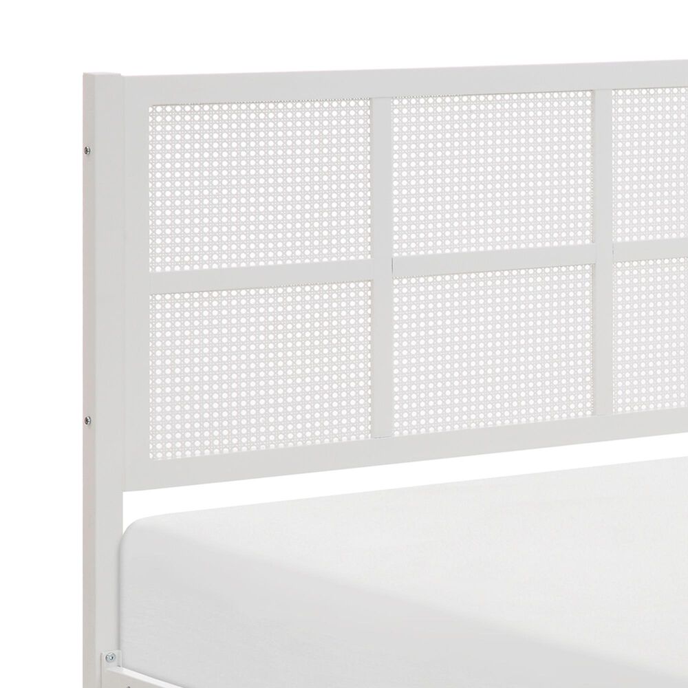 Hearth and Haven Eastern King Platform Bed with Faux Cane Panel Headboard in White, , large