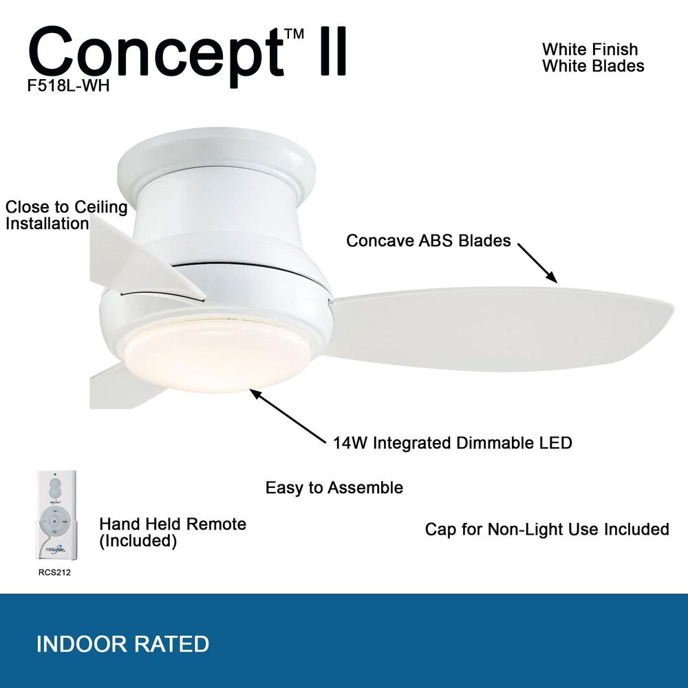 Minka-Aire Concept II 44" Flush Mount Ceiling Fan with LED Light in White, , large