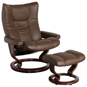 Stressless Wing Large Leather Classic Chair and Ottoman in Paloma Chestnut, , large