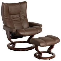 Stressless Wing Large Leather Classic Chair and Ottoman in Paloma Chestnut