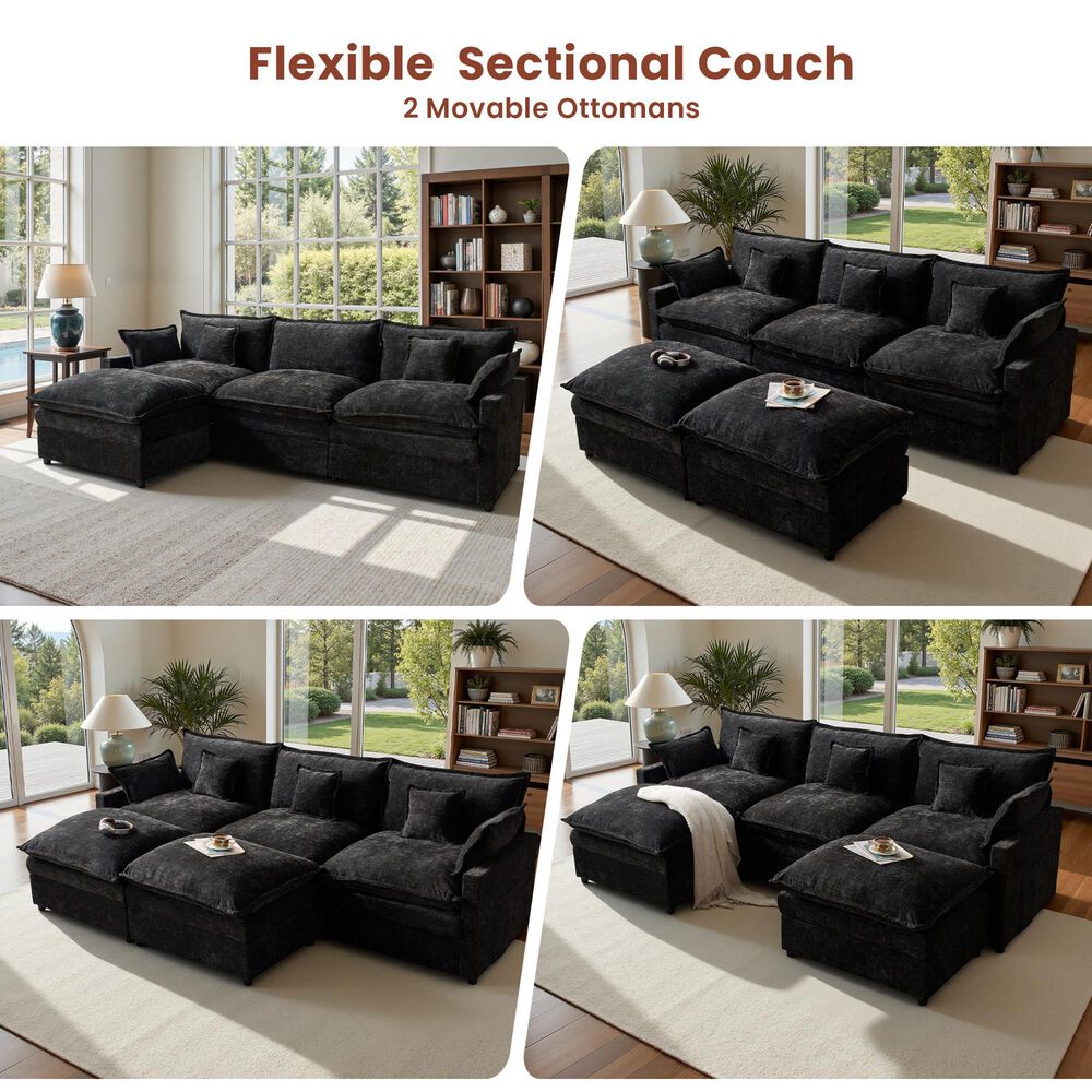 HOMLUX 107.87" Ultra-Comfort Chenille Sectional Sofa Set in Balck, , large