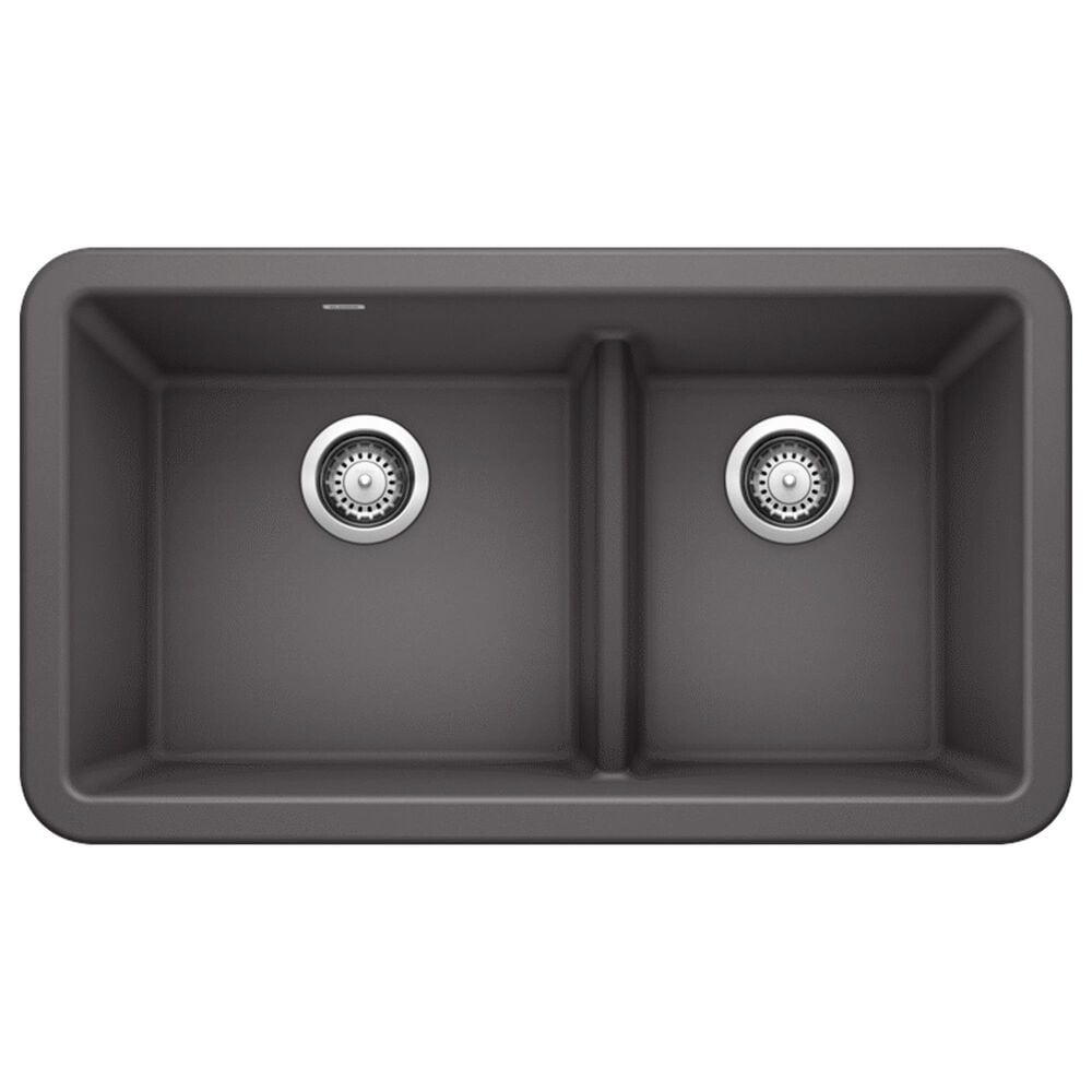 Blanco Ikon 33" Apron Double Bowl Farmhouse Sink with Low Divide in Cinder, , large