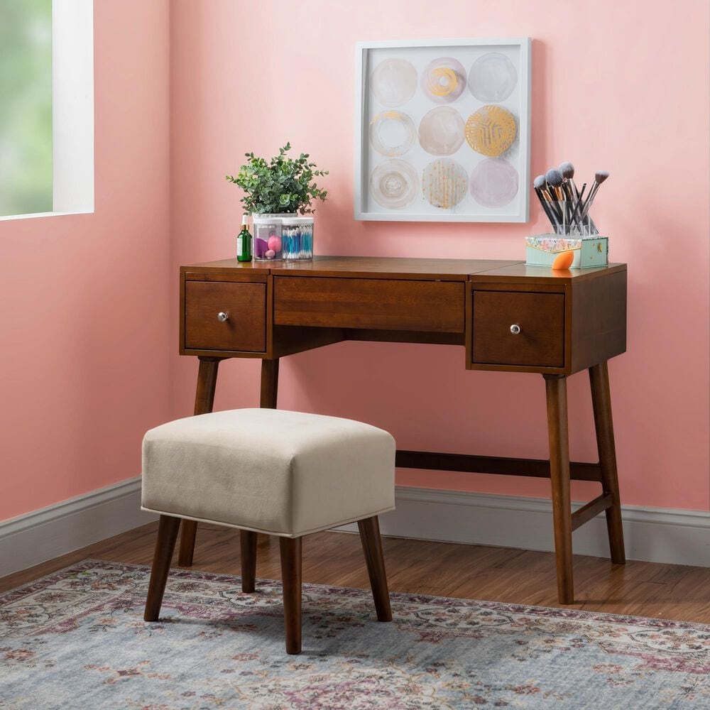 Linon Home Decor Viola Vanity with Stool in Walnut, , large