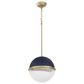 Quorum 1-Light Pendant in Aged Brass and Milk Glass Sphere Blue, , large