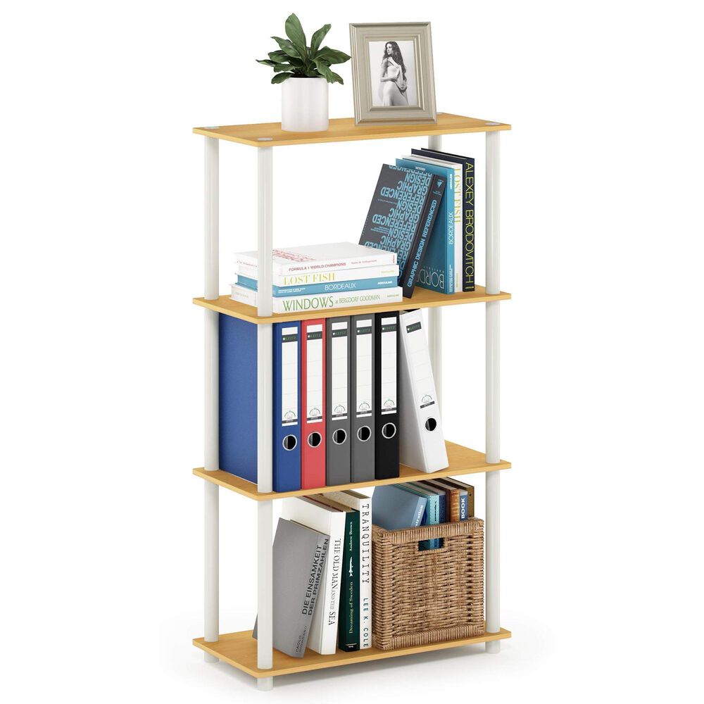 HOMLUX Turn-N-Tube 4-Tier Multipurpose Shelf Display Rack in Beech and White, , large