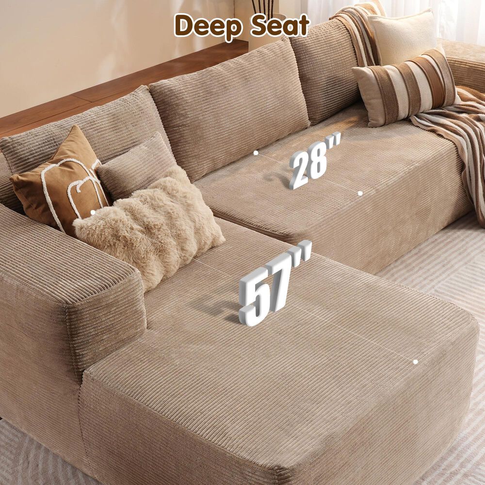 HOMLUX 104" Cloud Sectional Couch Upholstered Modular Sofa with Left L-Shape Chaise, Corduroy Fabric in Camel, , large