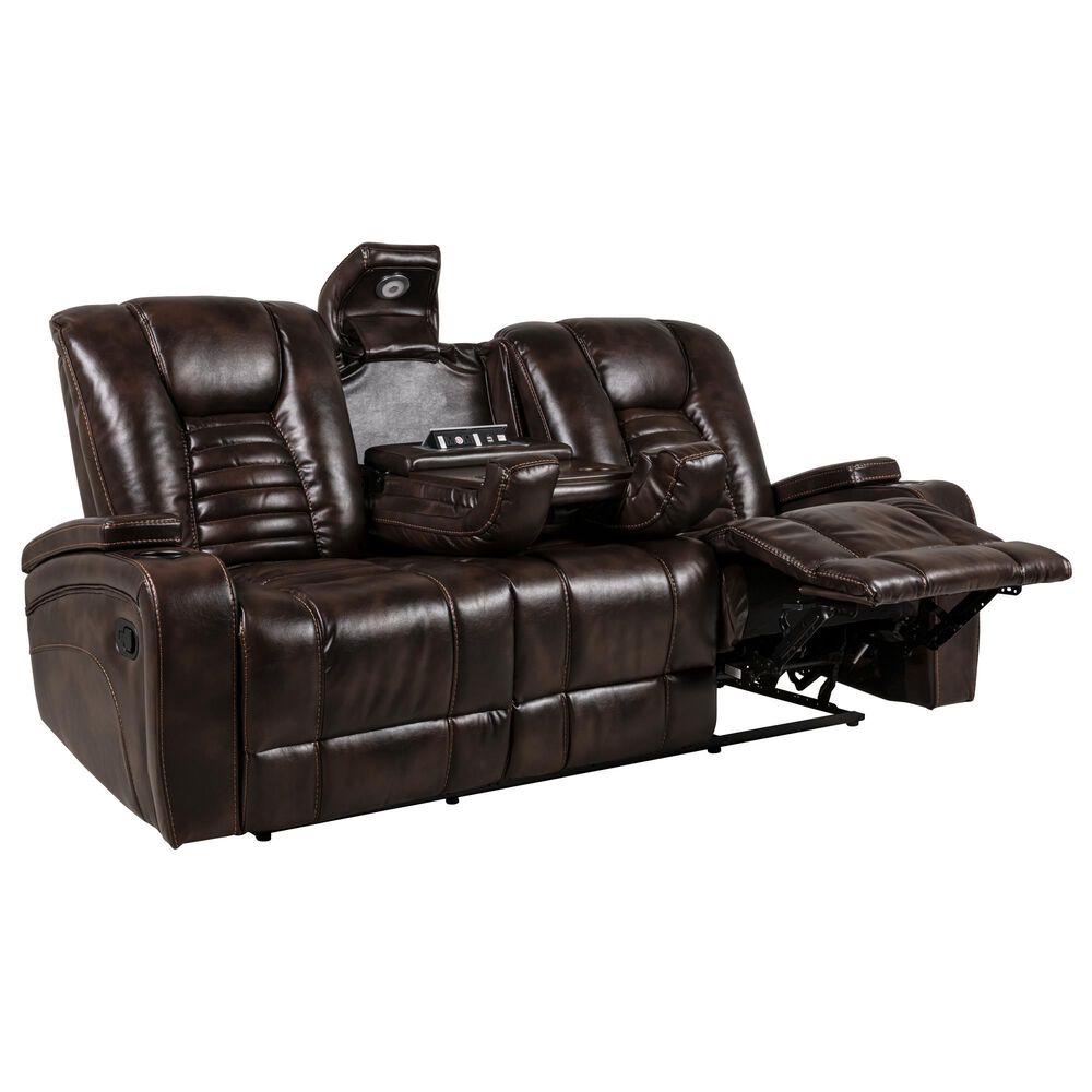 Oxford Furniture Dual Manual Reclining Sofa with Drop Down Table in Bolero Coffee, , large