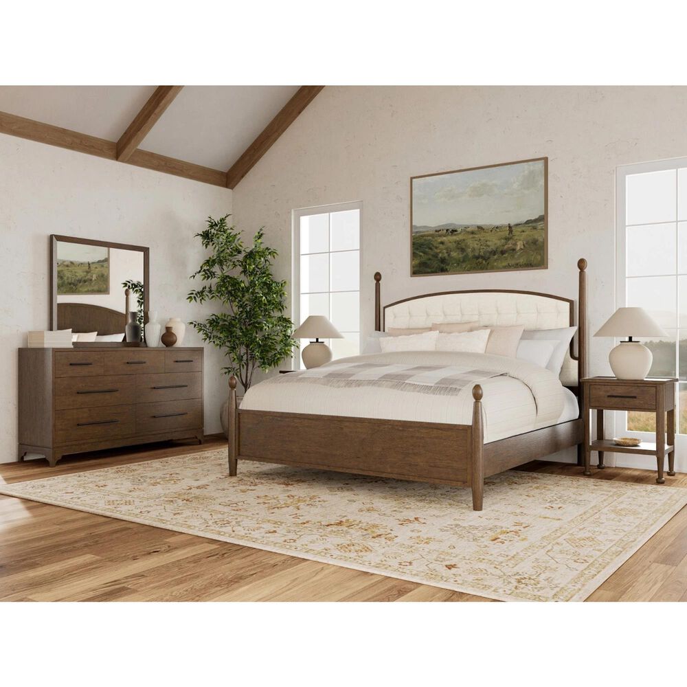 Riverside Furniture Calhoun Queen Upholstered Panel Bed in Whiskey Oak, , large