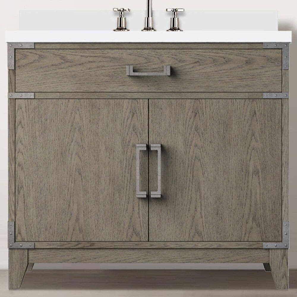 Lexora Home Laurel 36&quot; Single Bathroom Vanity in Grey Oak with White Cultured Marble Top and Rectangular Sink, , large