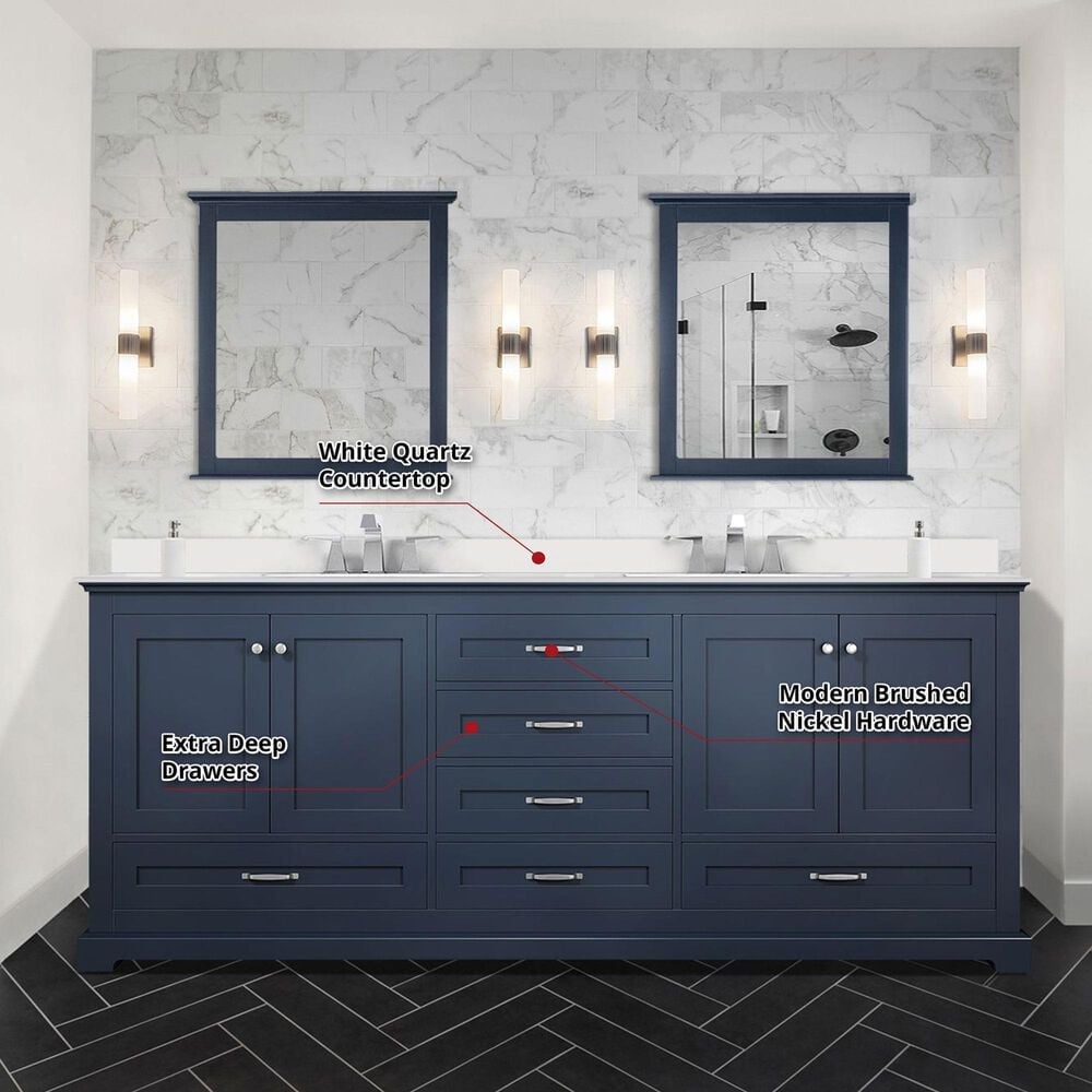 Lexora Home Dukes 80&quot; Double Bathroom Vanity in Dark grey with 2 cm White Quartz Top, Rectangular Sinks and 30&quot; Mirrors, , large