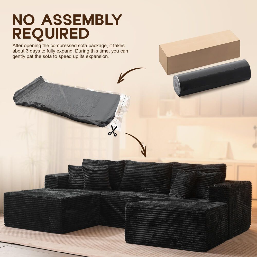HOMLUX 108" Modular Sofa Set in Black, , large