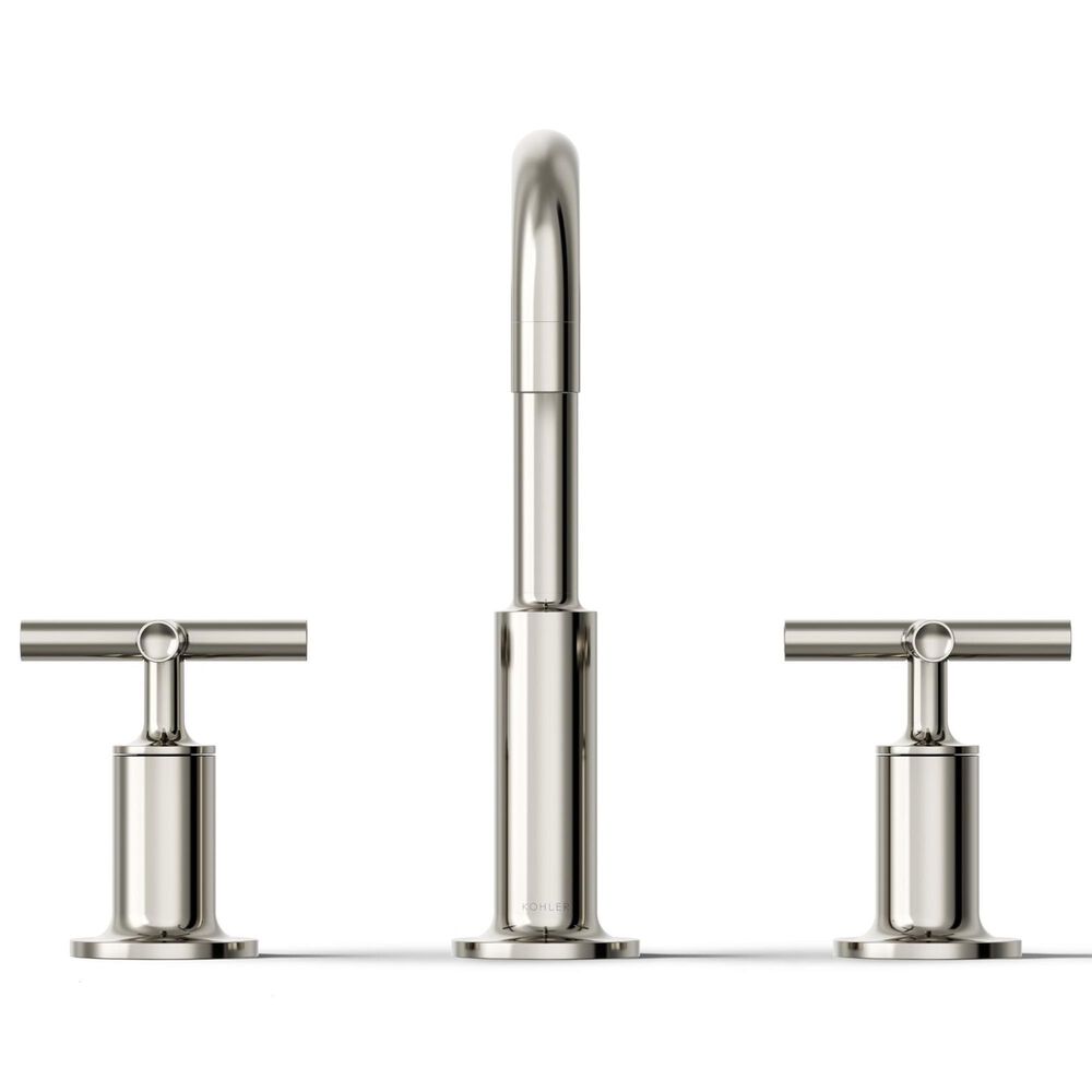 Kohler Purist Widespread Bathroom Sink Faucet with Cross Handles and High Gooseneck Spout in Vibrant Polished Nickel, , large