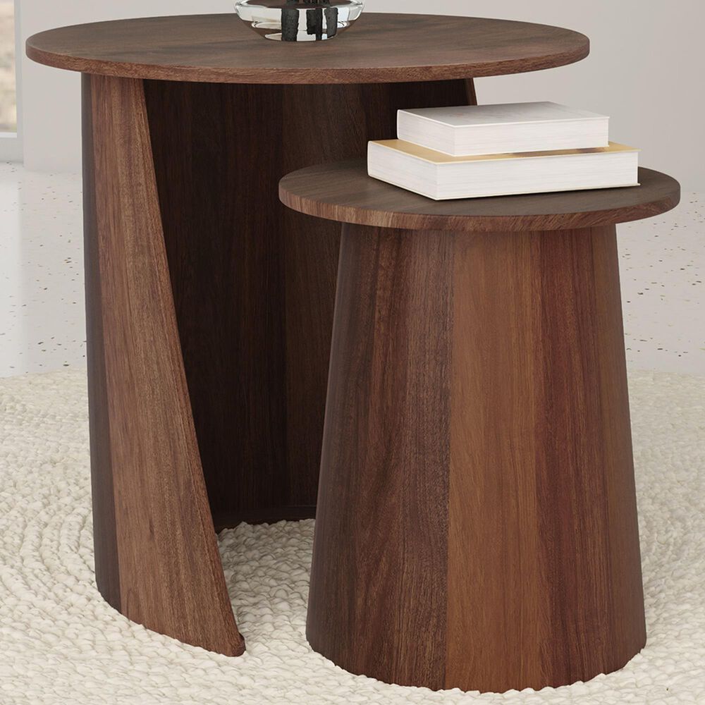 Coaster Yency 2-Piece Round Nesting Table Set in Dark Brown, , large