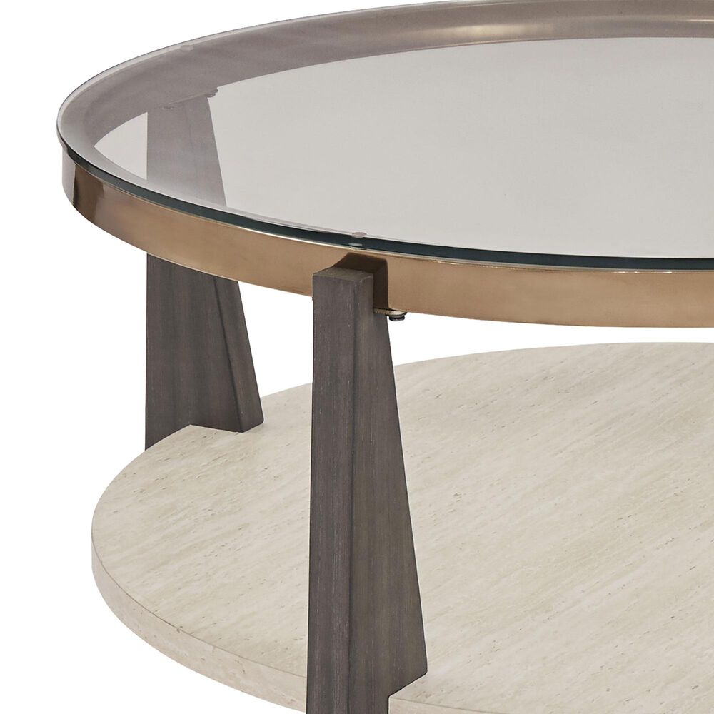 Ashley Frazwa Round Cocktail Table in Grayish Brown, Gold and Clear, , large