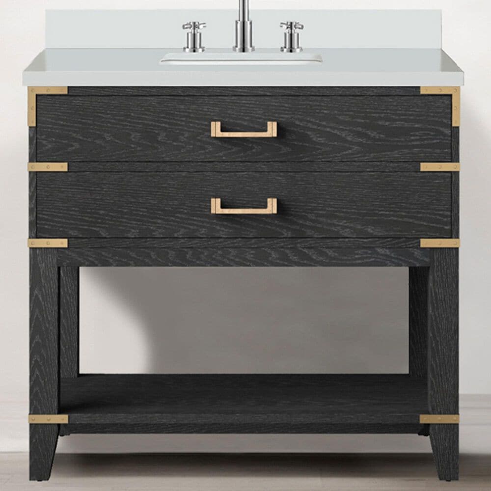Lexora Home Norwalk 36&quot; Single Bathroom Vanity in Black Oak with White Cultured Marble Top and Rectangular Sink, , large