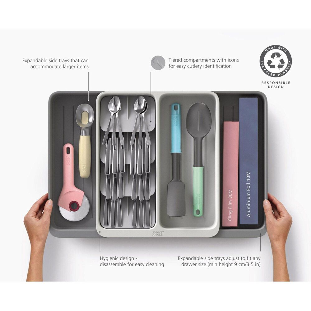 Joseph Joseph DrawerStore Expanding Tiered Cutlery, Utensil and Gadget Organizer in Grey and Stone, , large