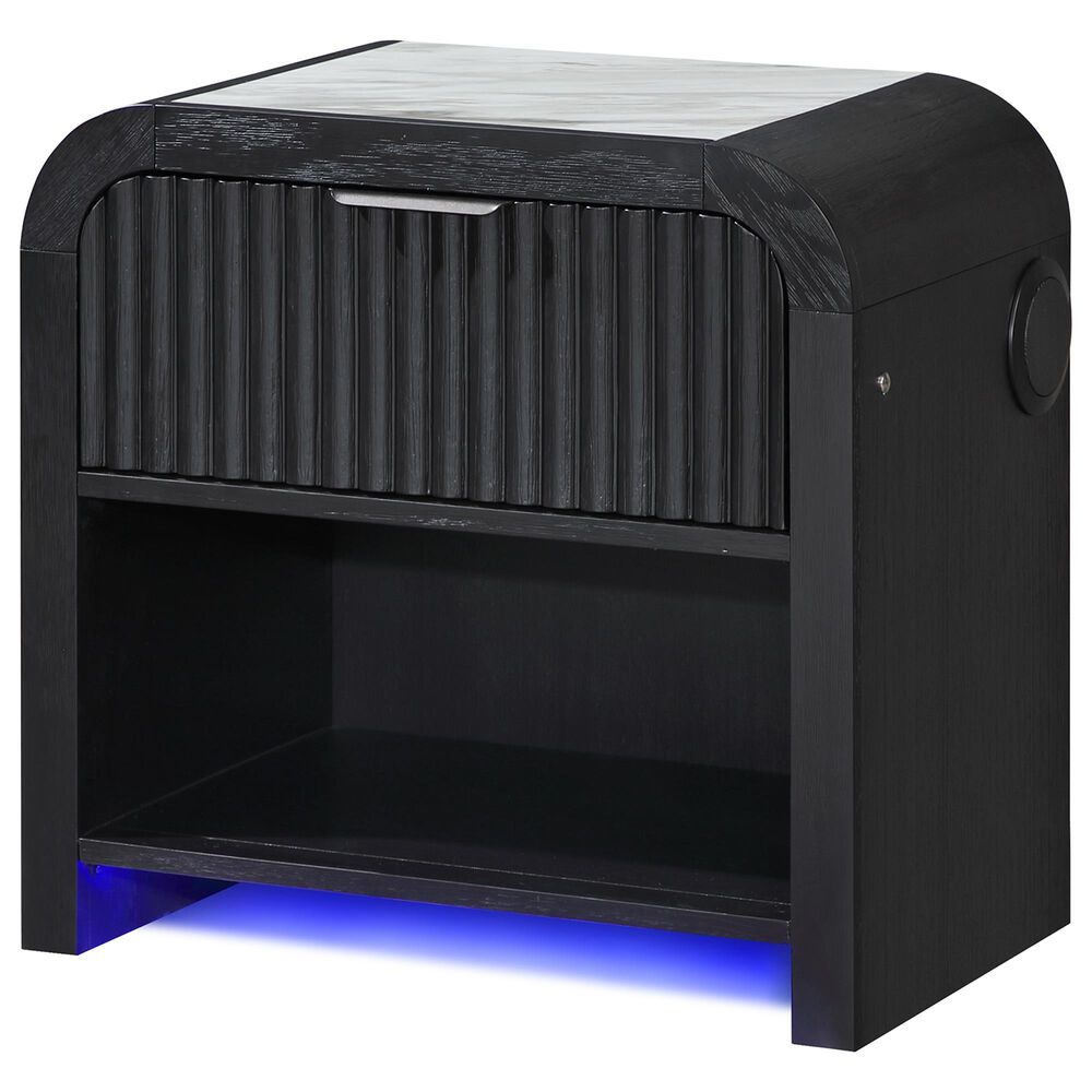 Modern Market Beckett Nightstand in Black Finish with LED and Speakers, , large